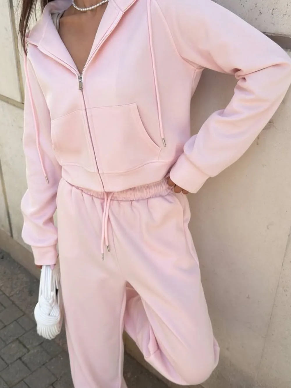 Zip Up Drawstring Hoodie and Pants Set, image 3