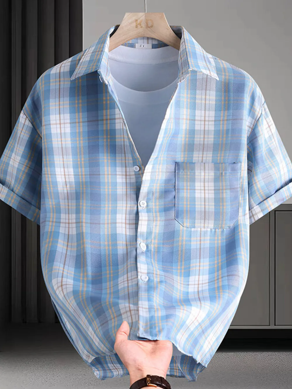 Men's Plaid Button Up Short Sleeve Shirt