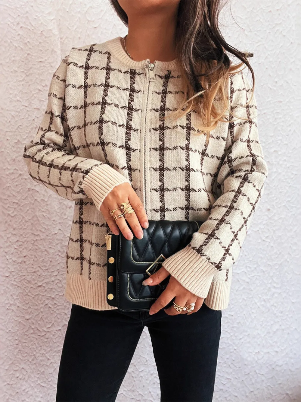 Plaid Pattern Zip Up Cardigan, image 9