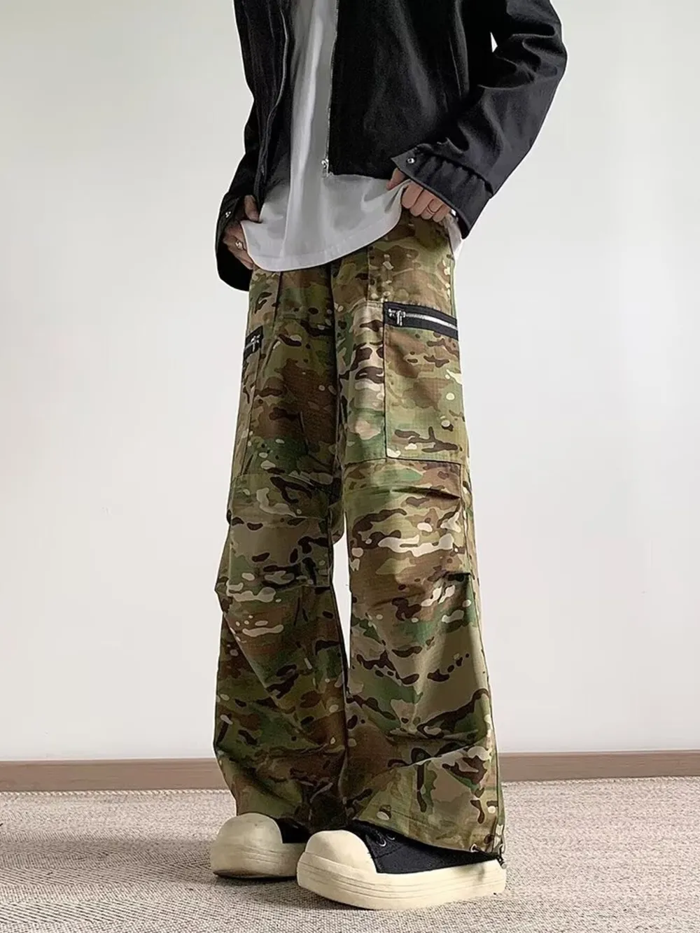 Men's Full Size Camo Wide Leg Cargo Pants with Zipper Pockets Plus Size, image 2