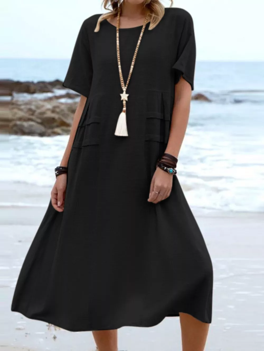 Full Size Casual Linen Blend Midi Dress Plus Size, image 4