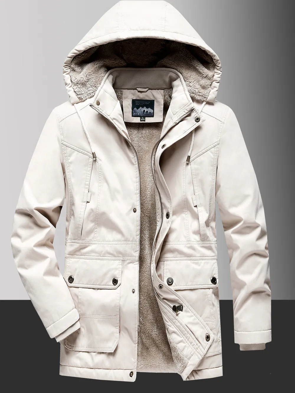 Men's Plus Size Fleece Lined Hooded Winter Coat, image 3