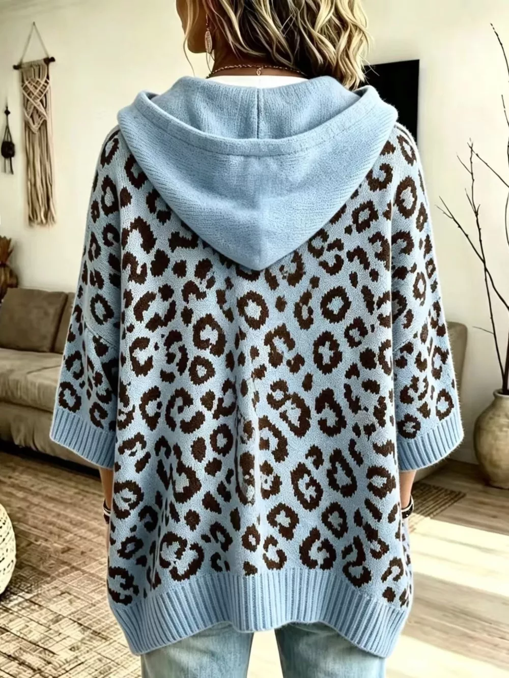 Drawstring Leopard Hooded Sweater, image 5
