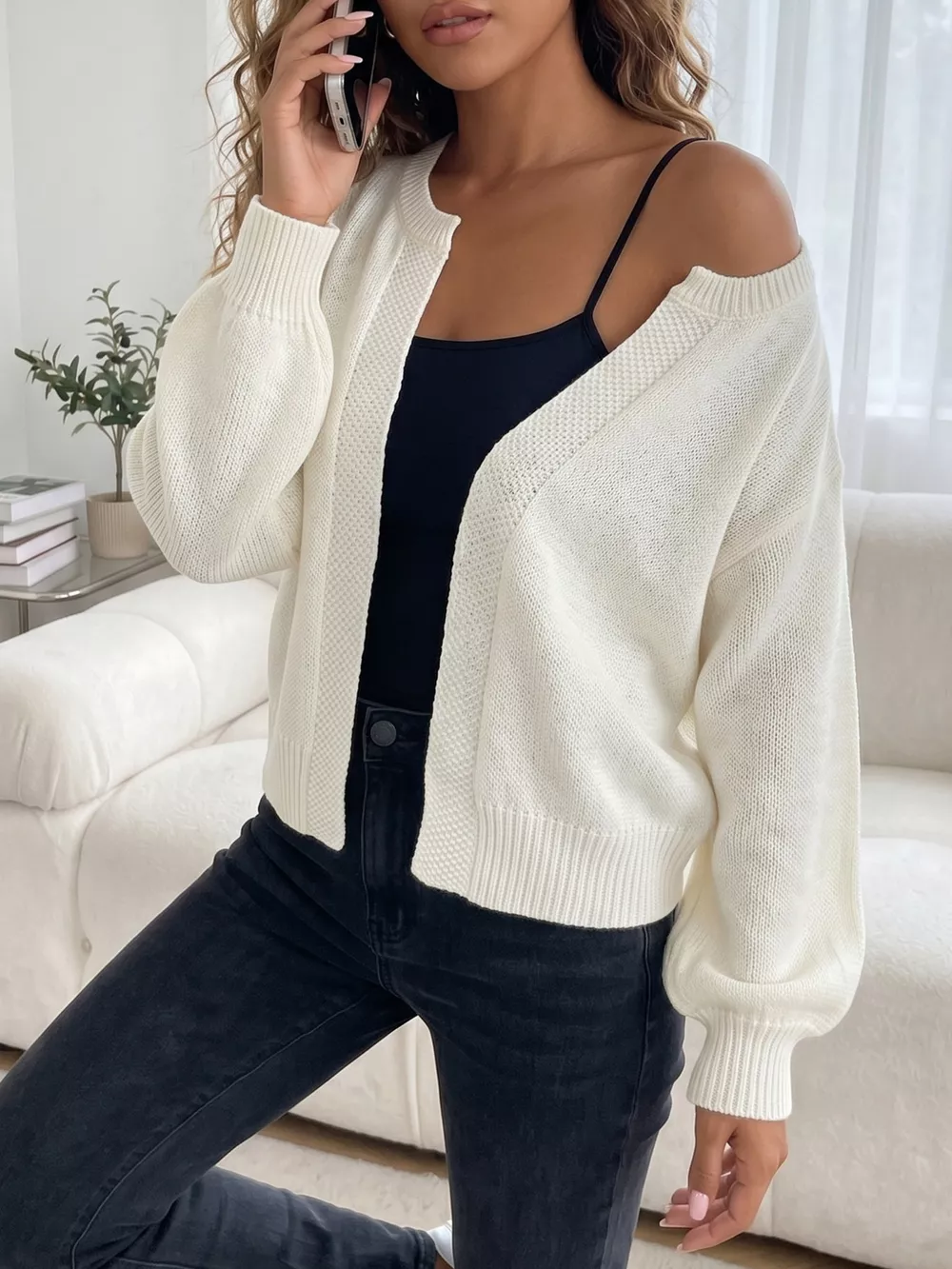 Casual Open-Front Knit Cardigan with Ribbed Trim, image 12