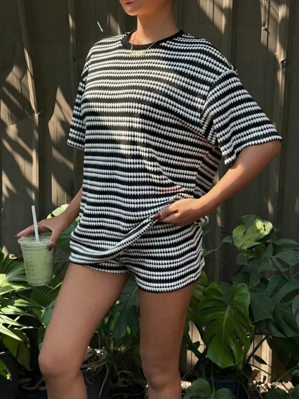 Striped Short Sleeve Top and Shorts Set, image 4