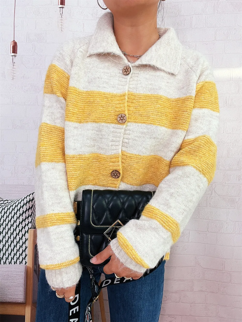 Striped Button-Up Cozy Cardigan, image 23
