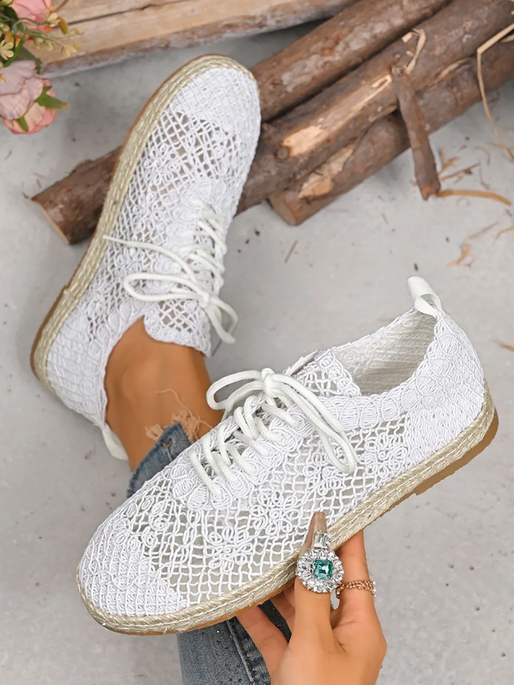 Breathable Woven Lace Up Sneakers, image 11
