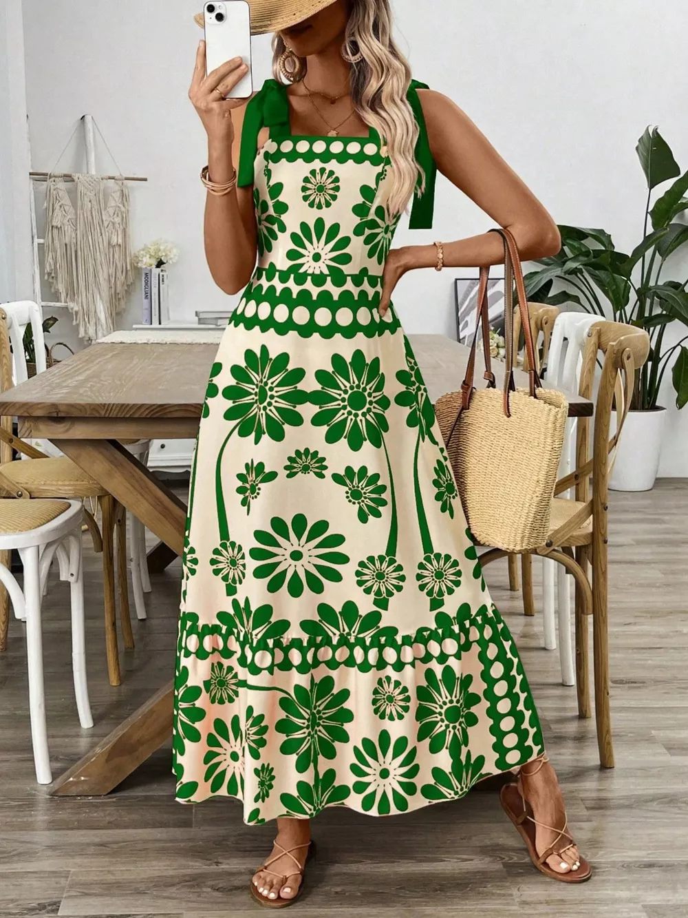 Floral Print Tie-Shoulder Midi Dress, image 9
