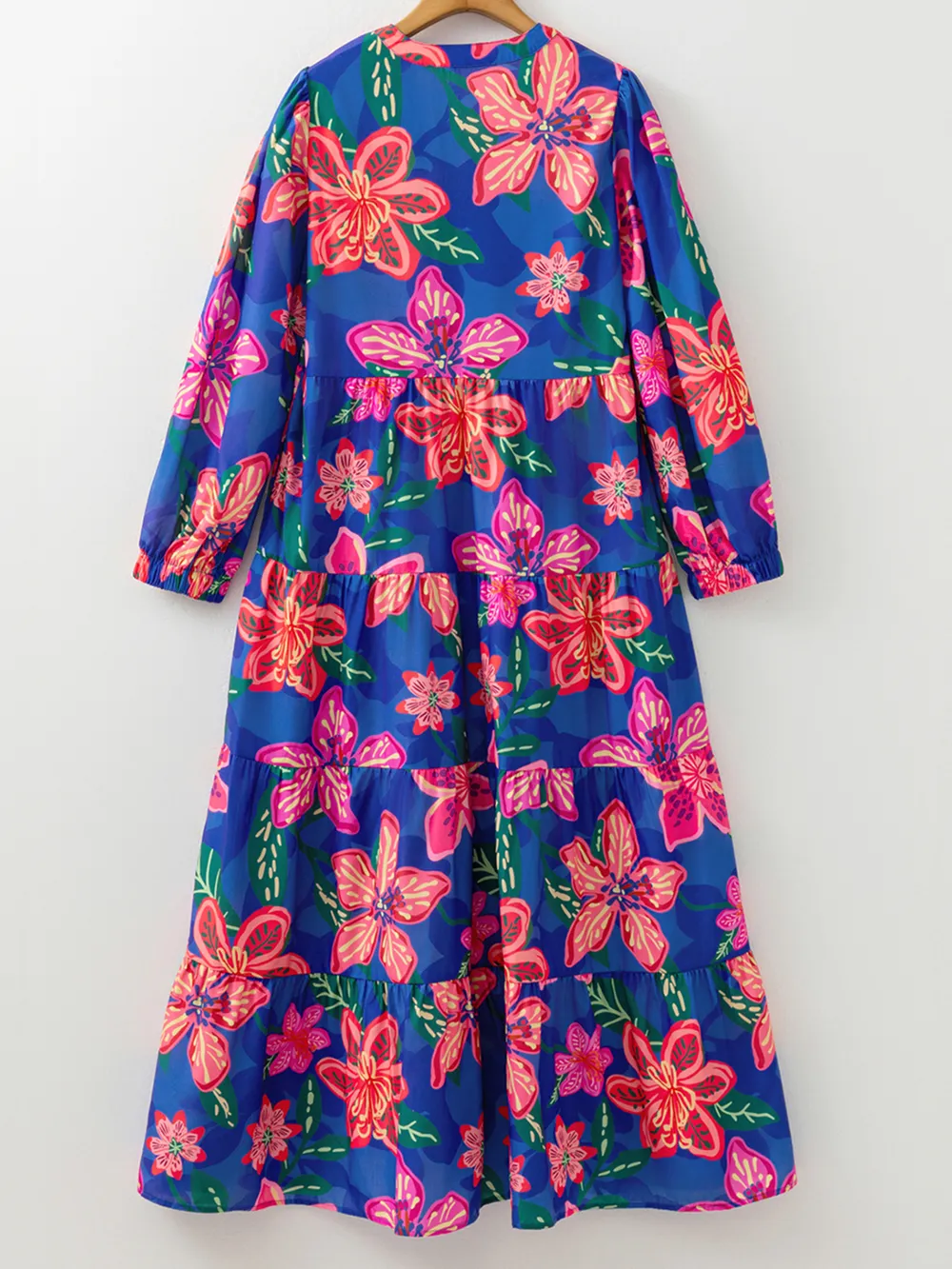 Floral Print 3/4 Sleeve V Neck Tiered Dress, image 4