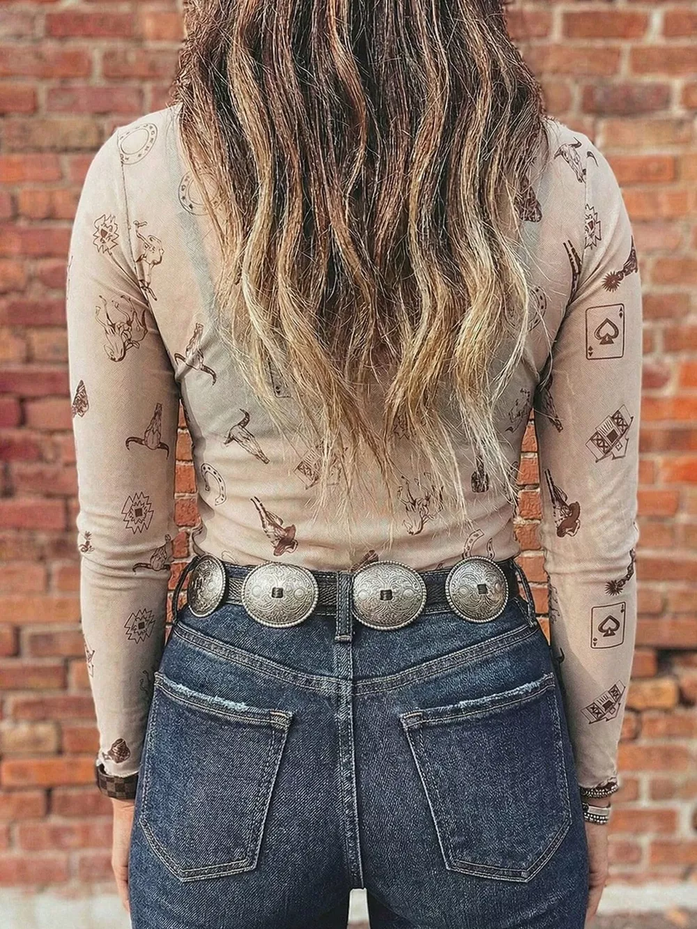 Printed Mesh Long Sleeve Slim Fit Top, image 7