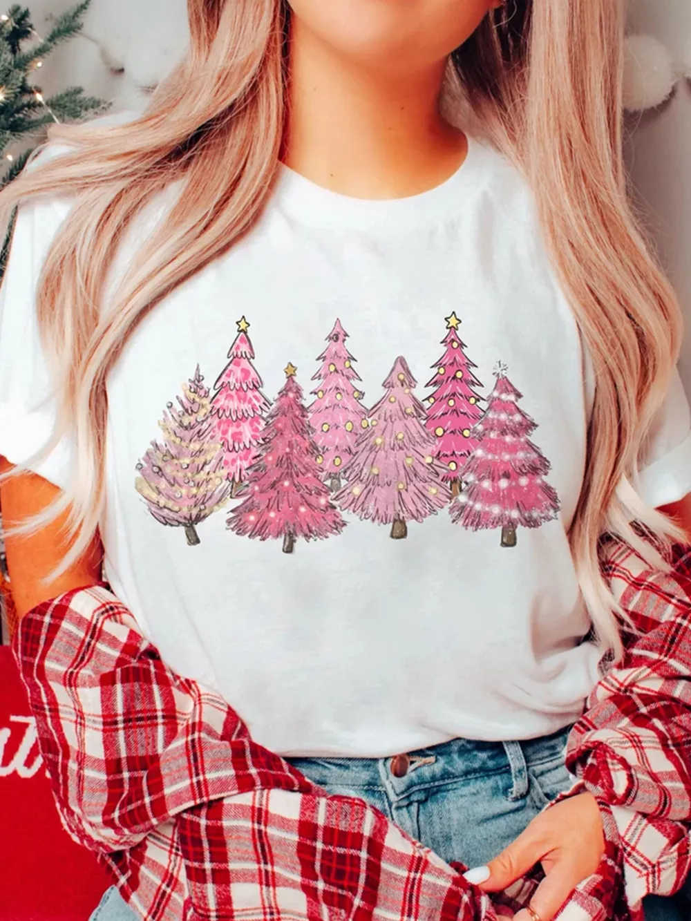 Full Size Lighting Christmas Trees Graphic Tee Plus Size, image 4
