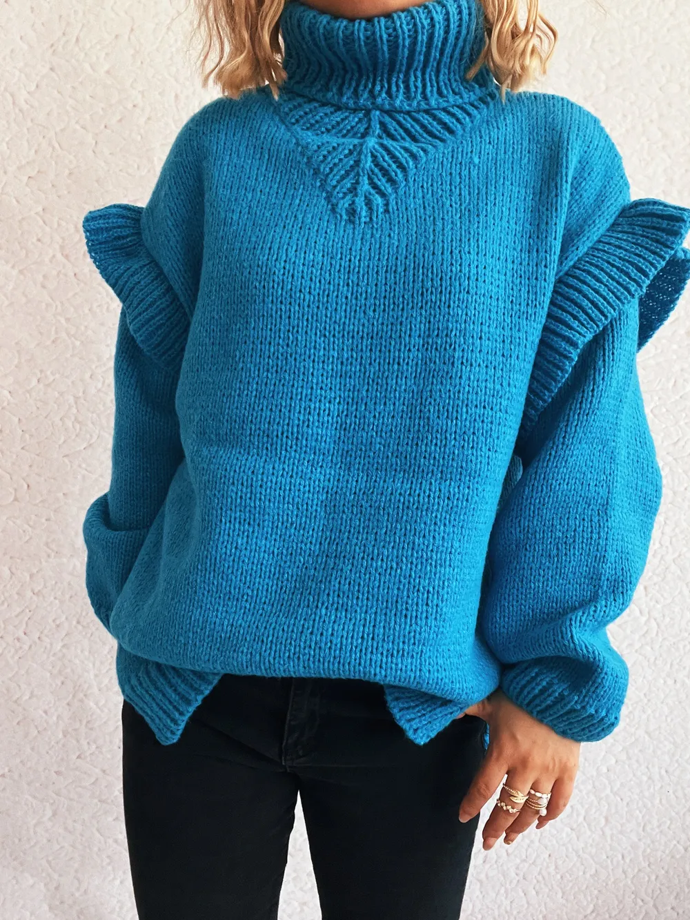 Ruffled Turtleneck Long Sleeve Sweater, image 20