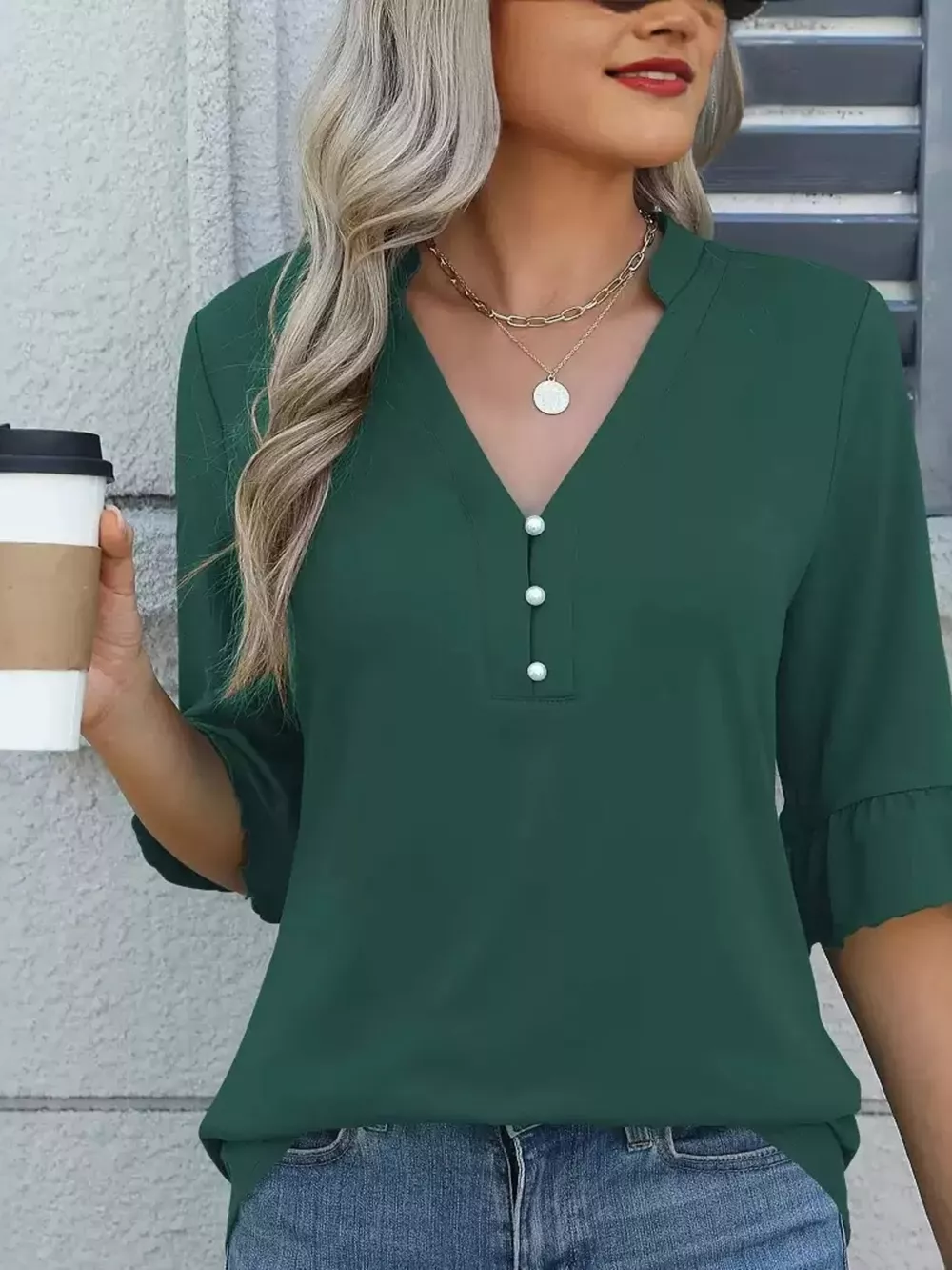 Full Size Notched Flounce Sleeve Blouse Plus Size, image 17