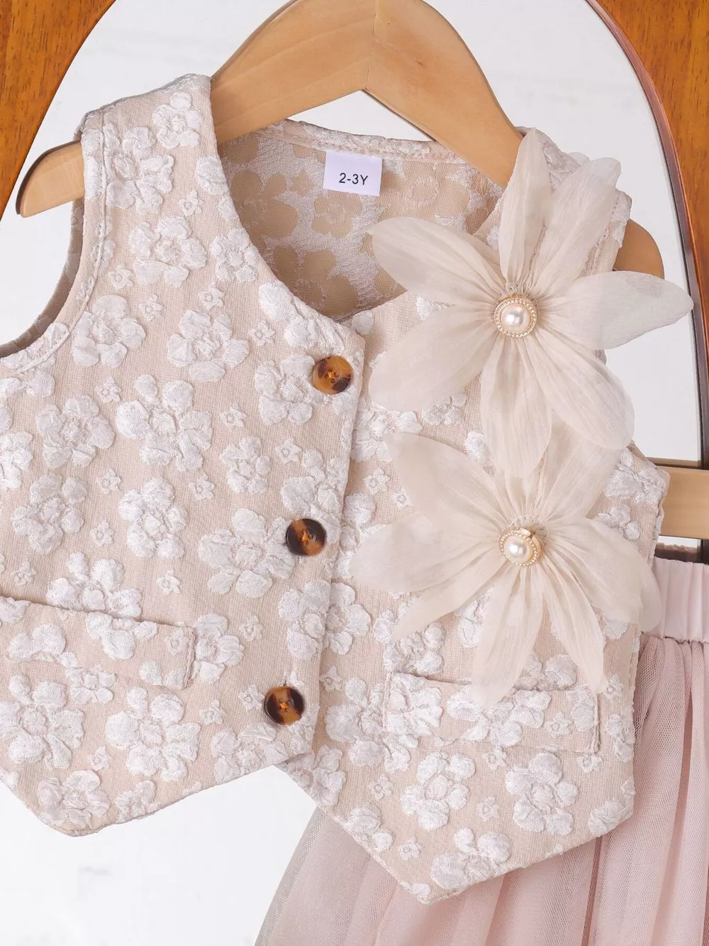 Children's Flower Button Up Vest and Skirt Set, image 2