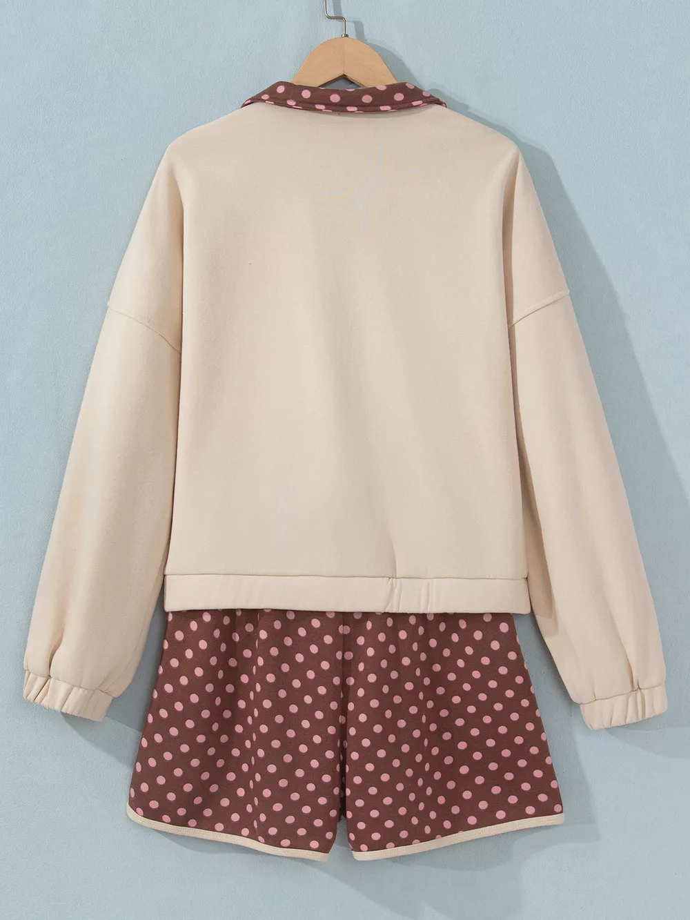 Polka Dot Contrast Baggy Pullover and Elastic Waist Shorts 2pcs Set, image 4