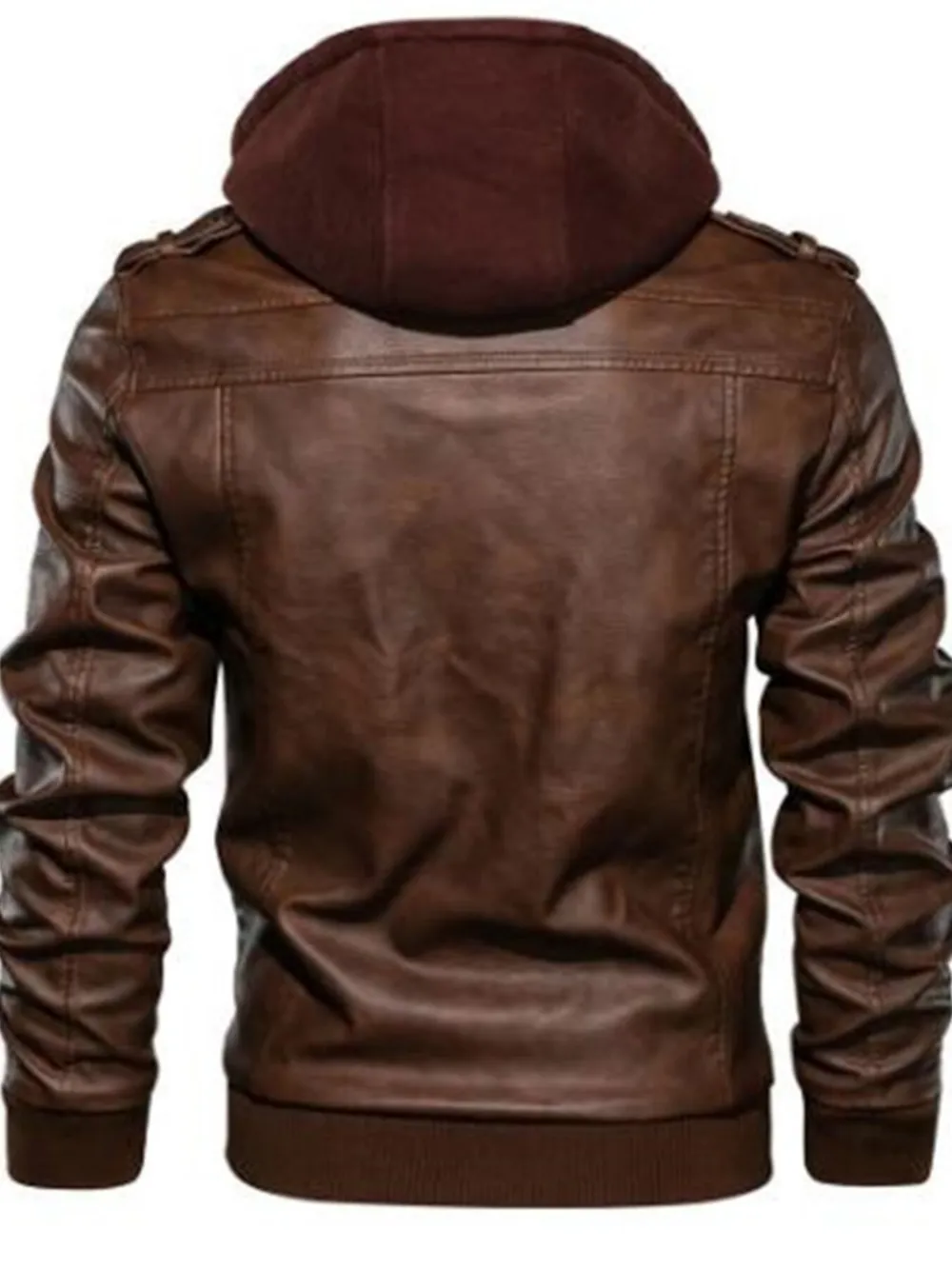 Men's Full Size Vintage Hooded Leather Jacket Plus Size, image 4