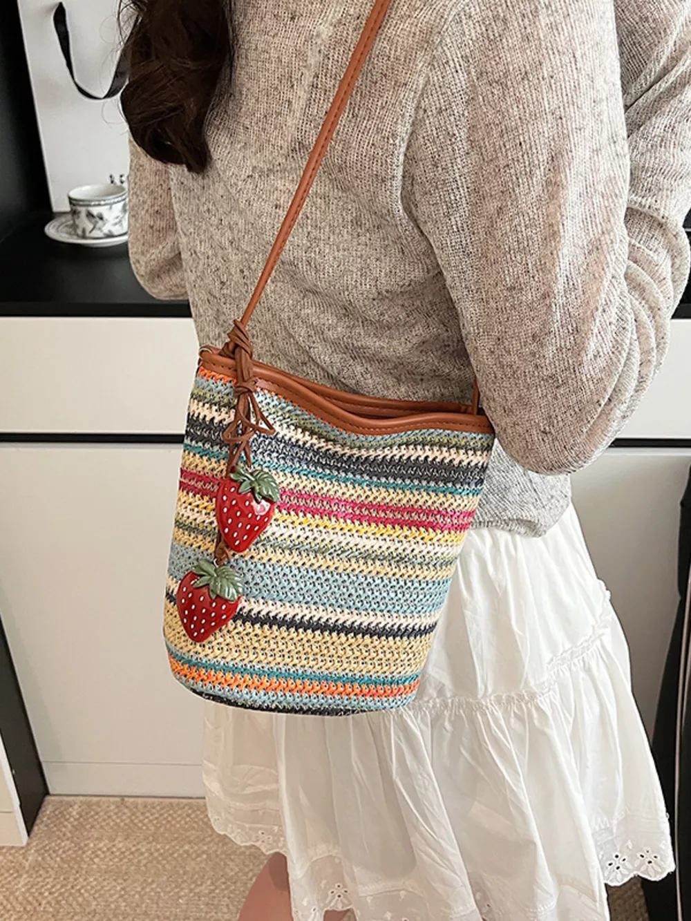 Woven Striped Crossbody Bag, image 4