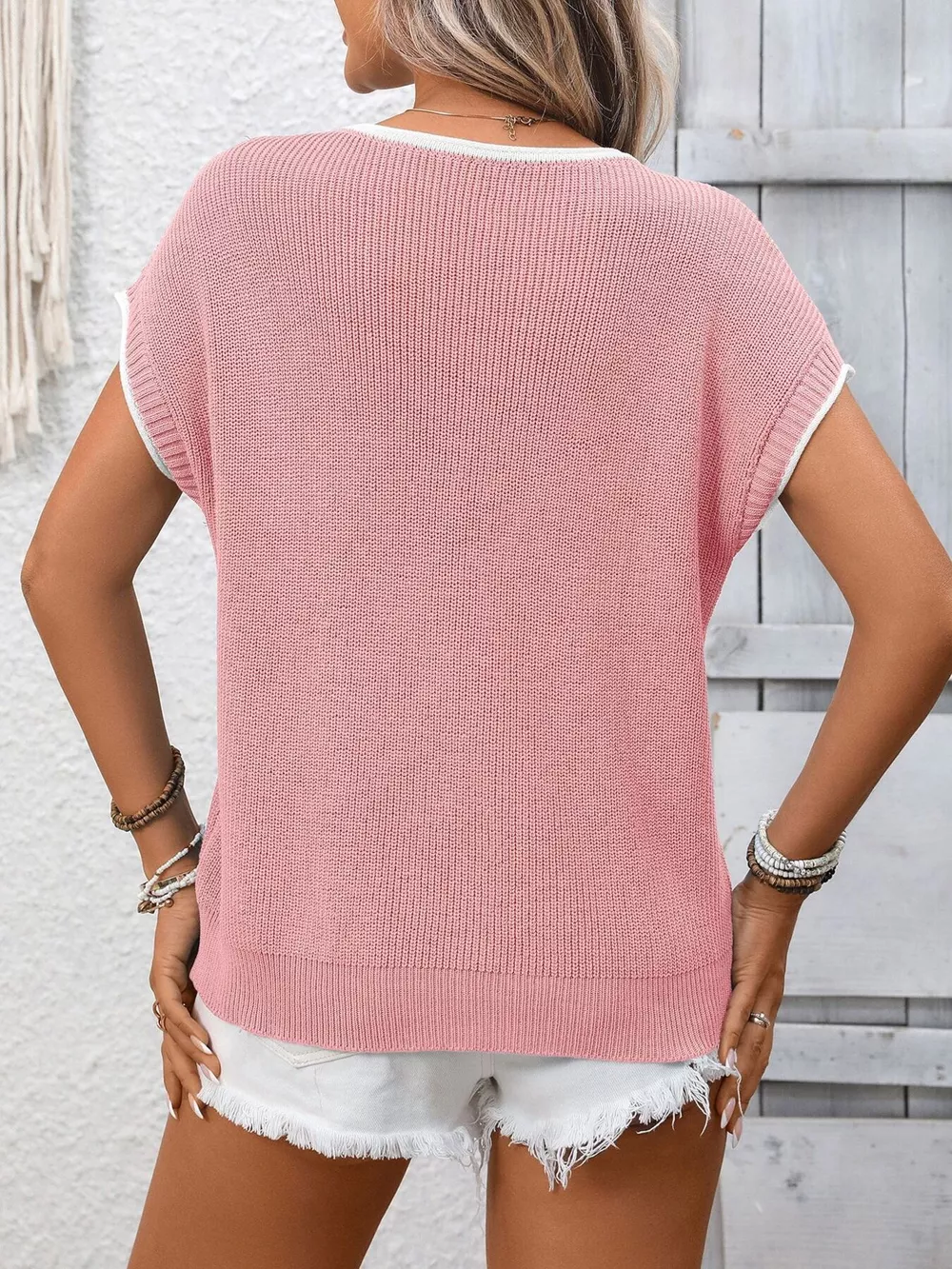 Contrast Trim Short Sleeve Sweater, image 18