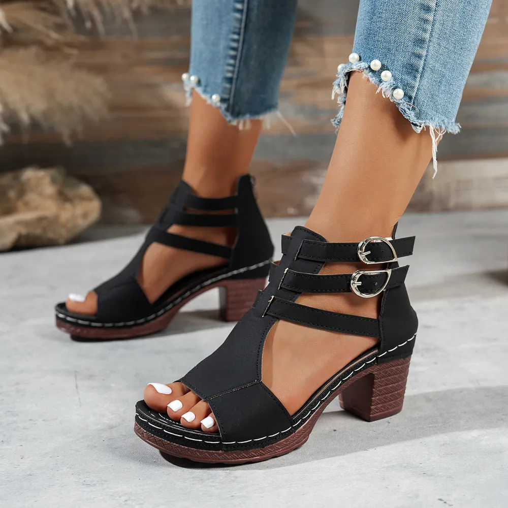 Block Heel Buckle Strap Sandals, image 3