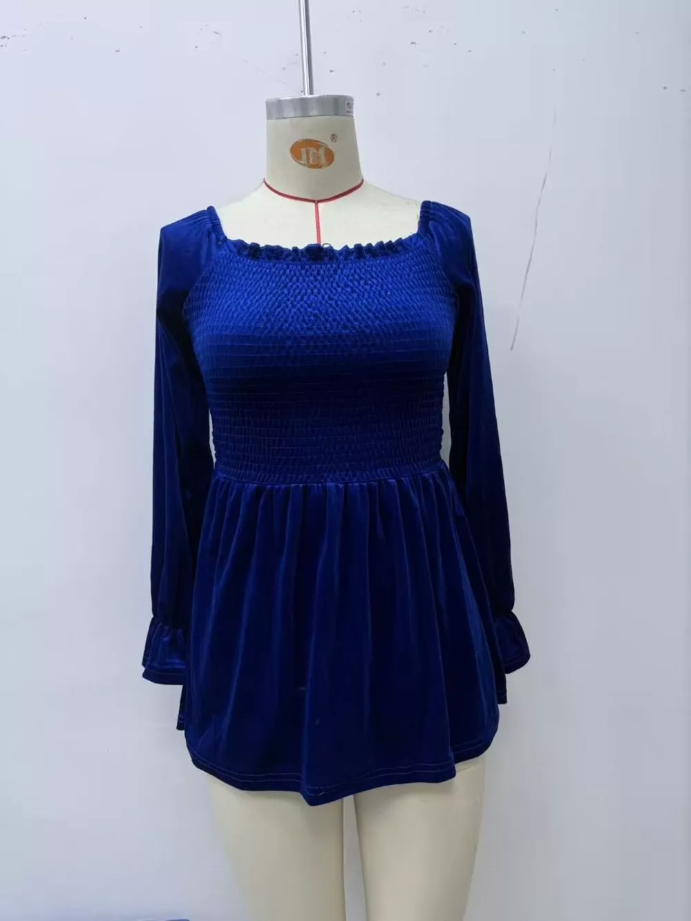 Velvet Smocked Peplum Blouse, image 11