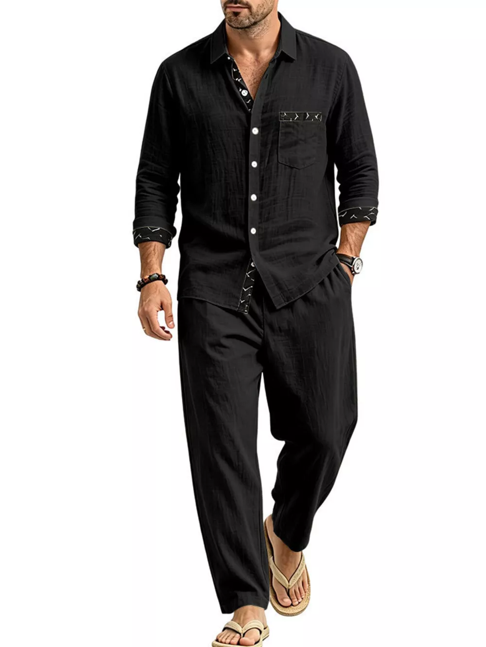 Men's Full Size Casual Button Up Shirt and Pants Two-Piece Set Plus Size
