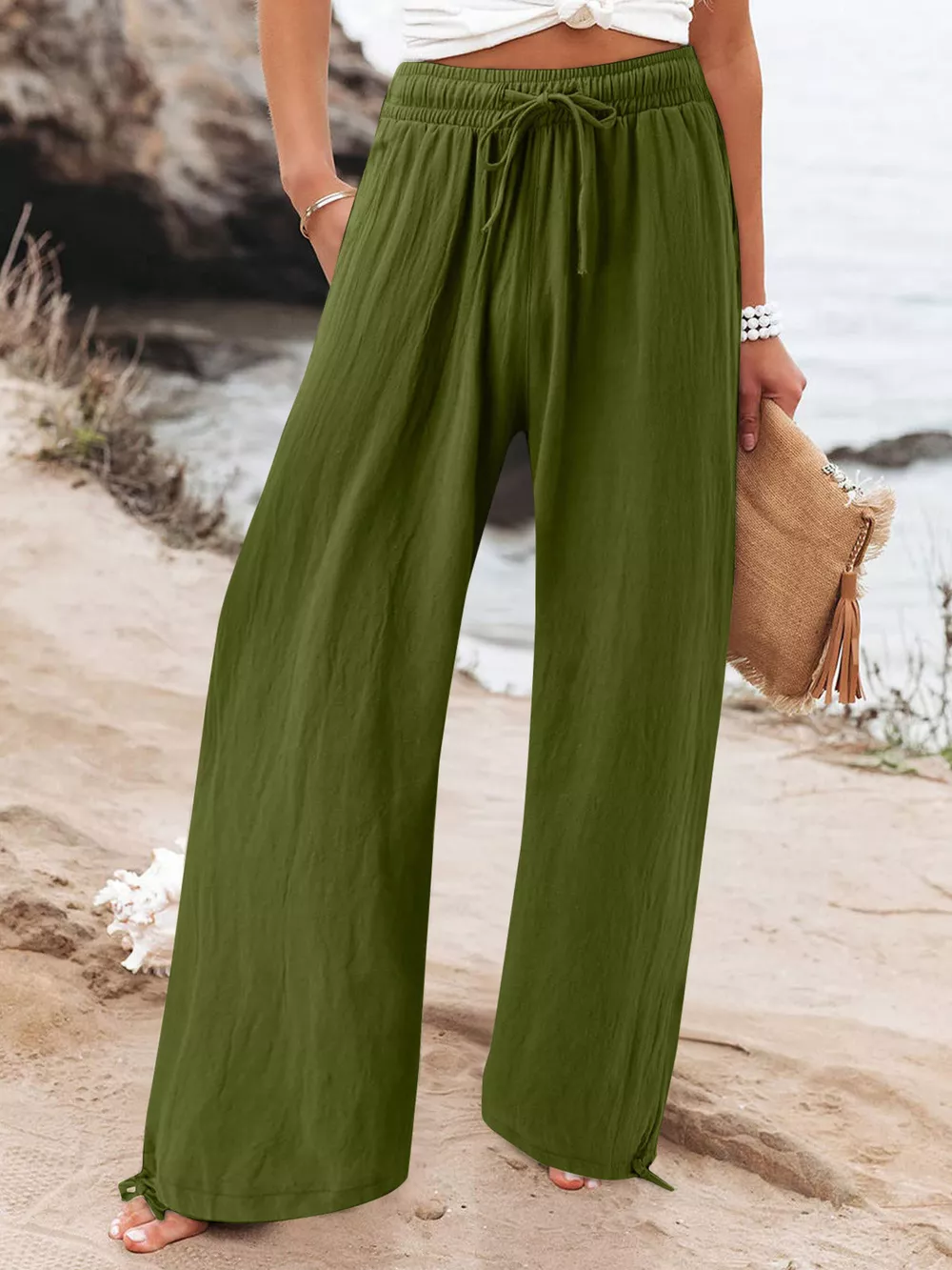 Full Size Drawstring Wide Leg Pants Plus Size, image 2