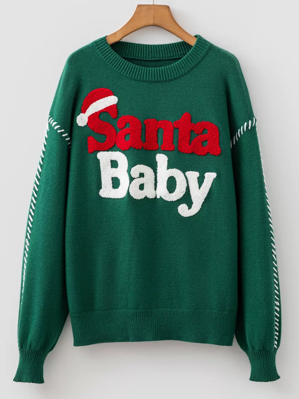 Santa Baby Towel Embroidery Christmas Slogan Pullover Sweater, image 8