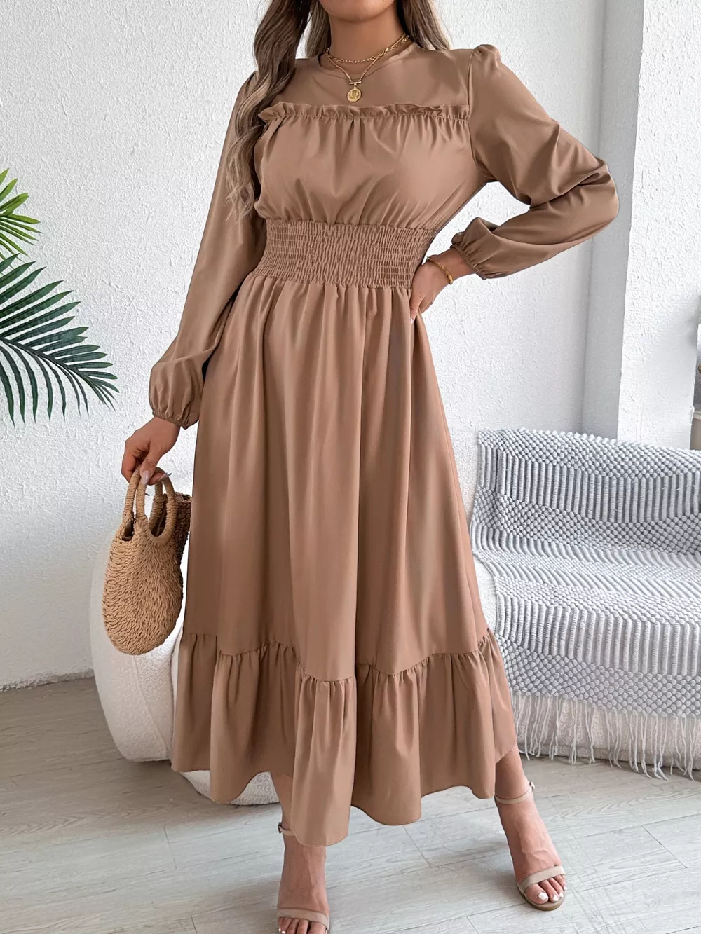 Round Neck Balloon Sleeve Tiered Dress, image 19