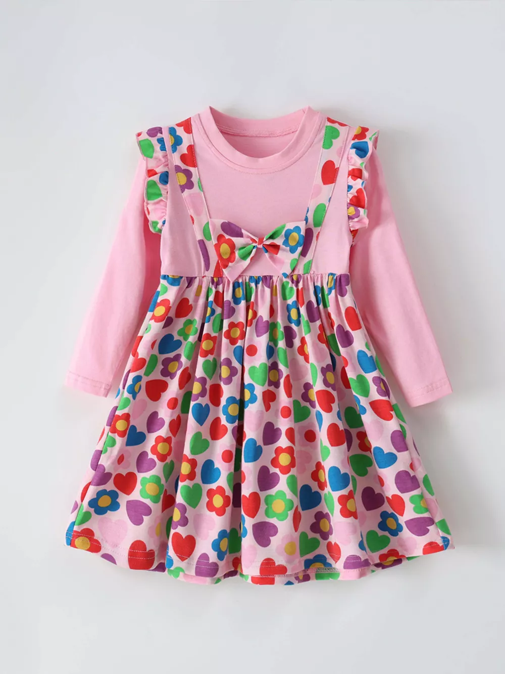Children's Ruffled Printed Long Sleeve Dress