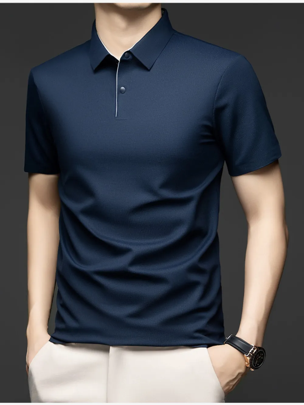 Men's Plus Size Button Detail Short Sleeve Polo, image 2