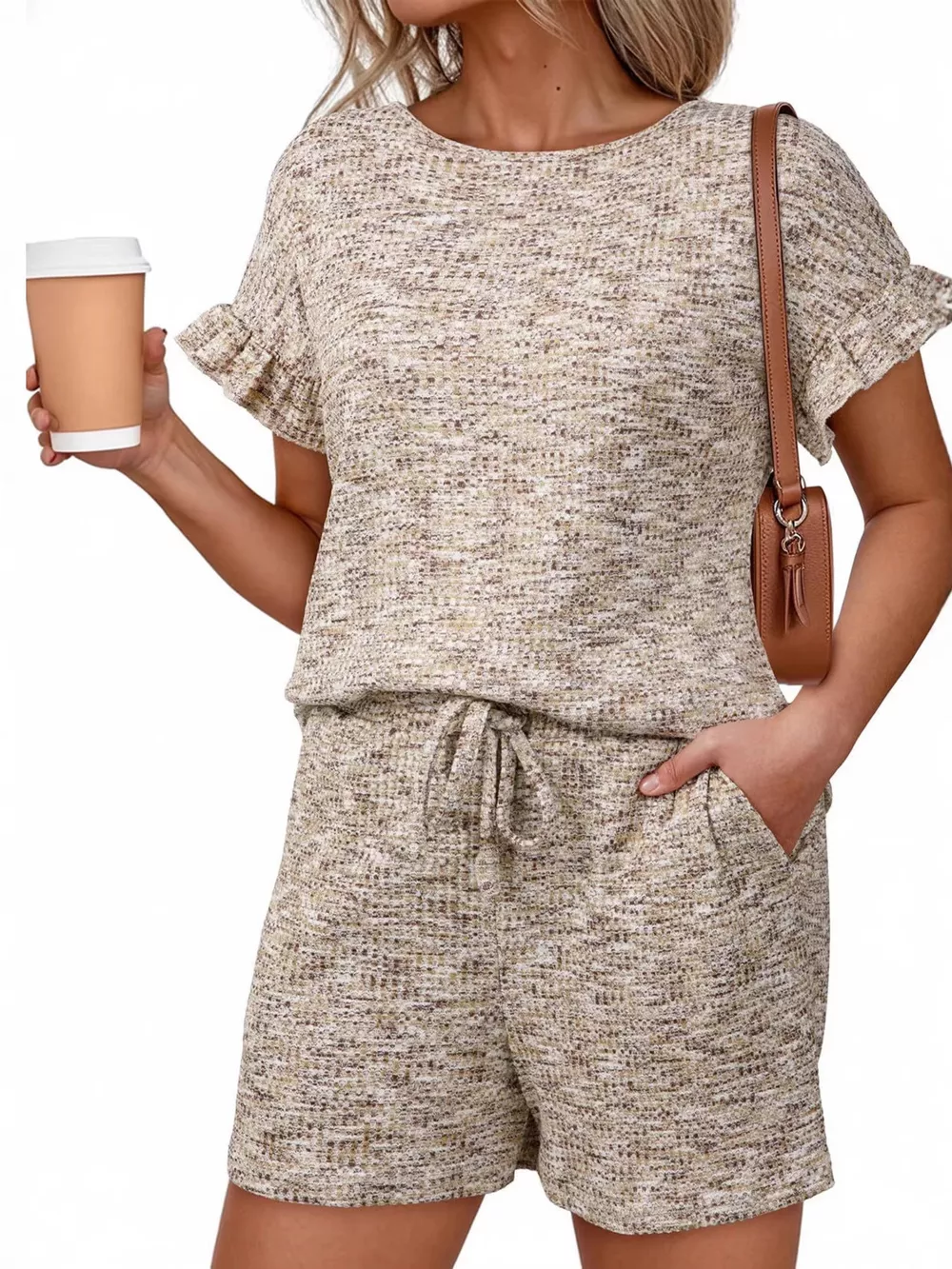 Ruffle Sleeve Textured Top and Shorts Set, image 12