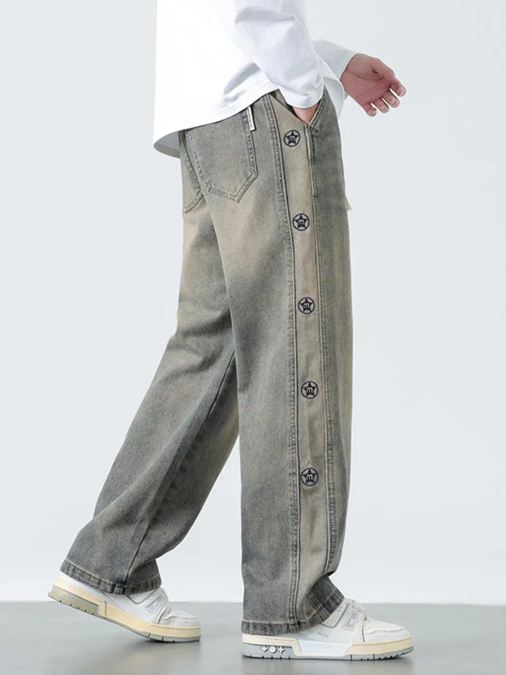Men's Plus Size Drawstring Wide Leg Jeans, image 5