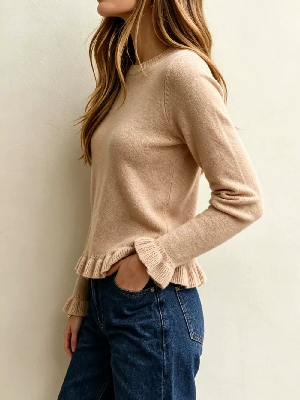 Ruffle-Trimmed Crew Neck Sweater, image 7