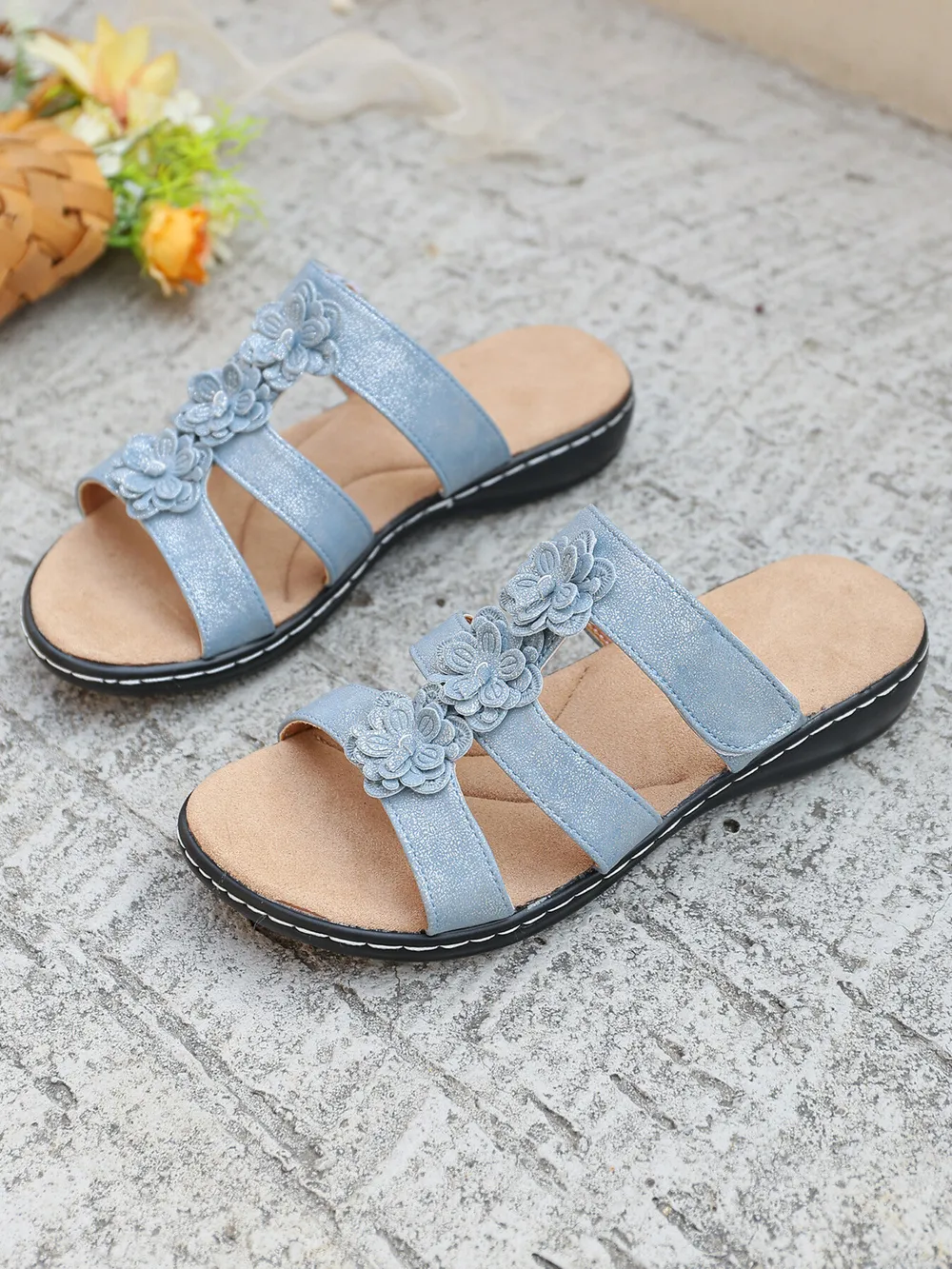 Flower Multi-Strap Flat Sandals, image 10
