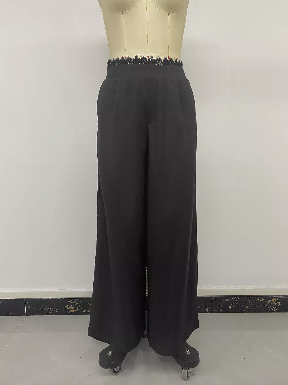 High-Waisted Wide-Leg Lace-Trimmed Pants, image 10