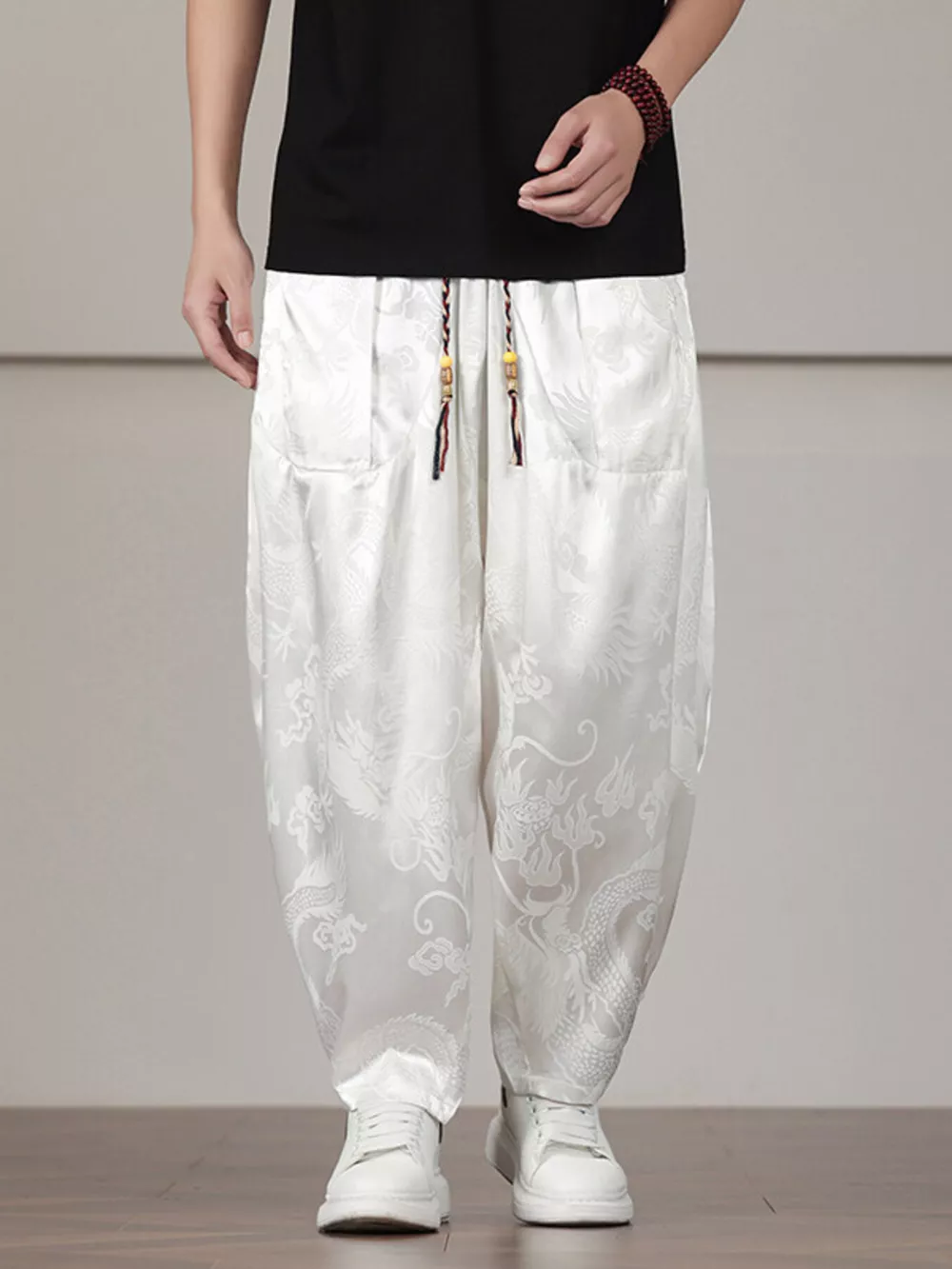 Men's Plus Size Dragon Pattern Harem Pants, image 5