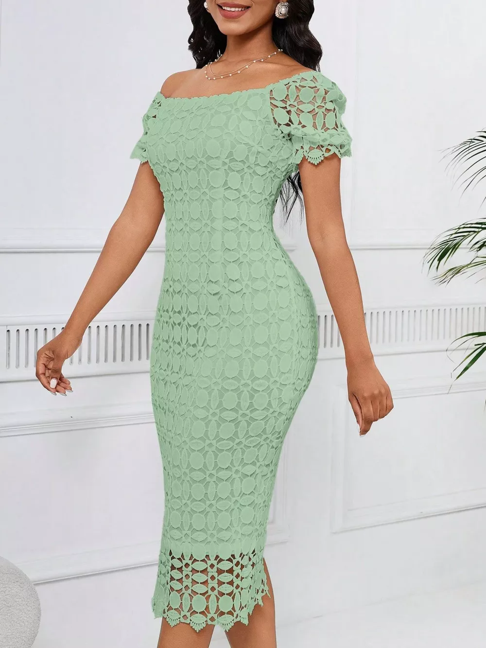 Lace Short Sleeve Midi Dress, image 14