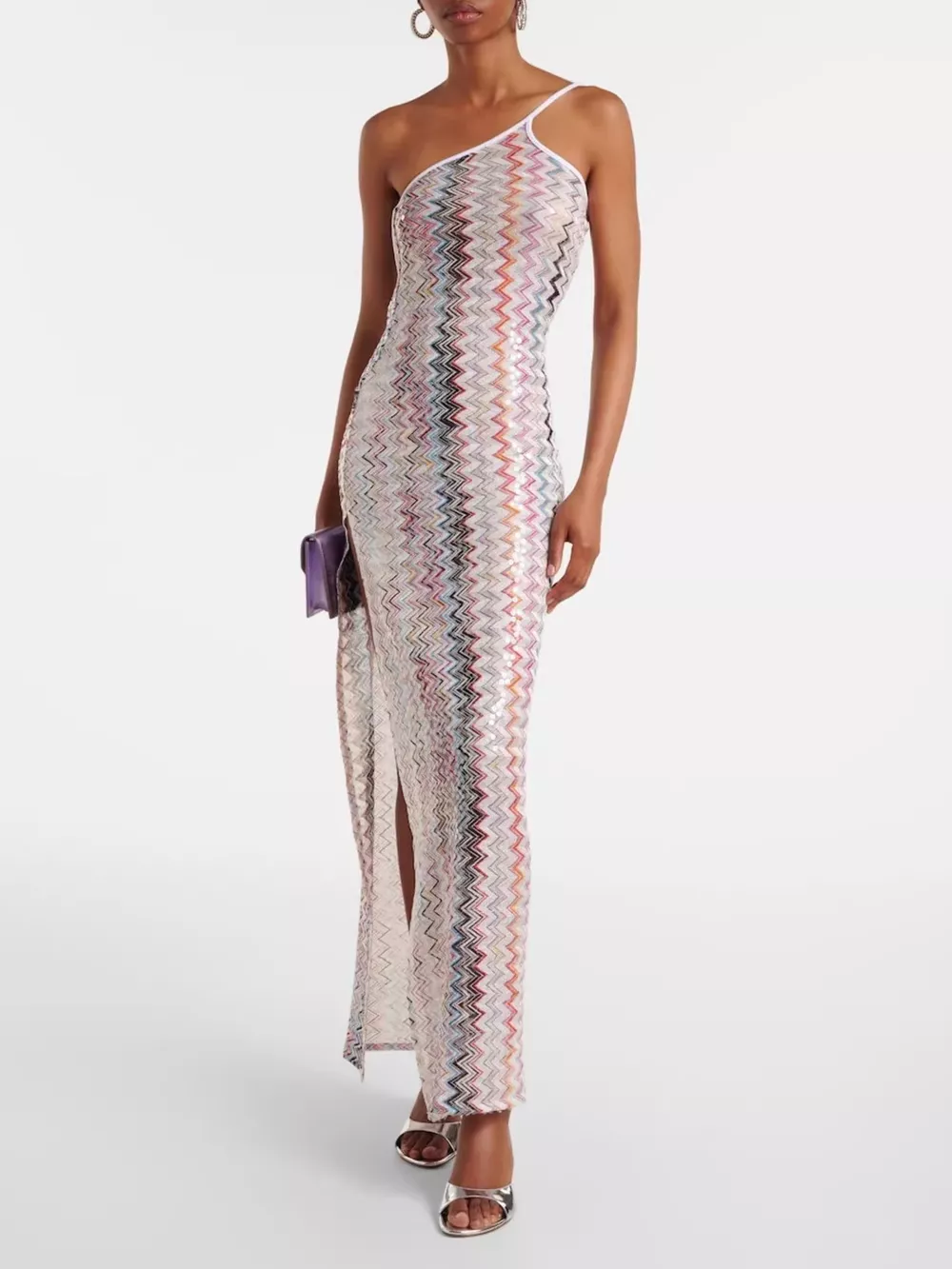 Backless Slit Zigzag Pattern Sleeveless Maxi Dress