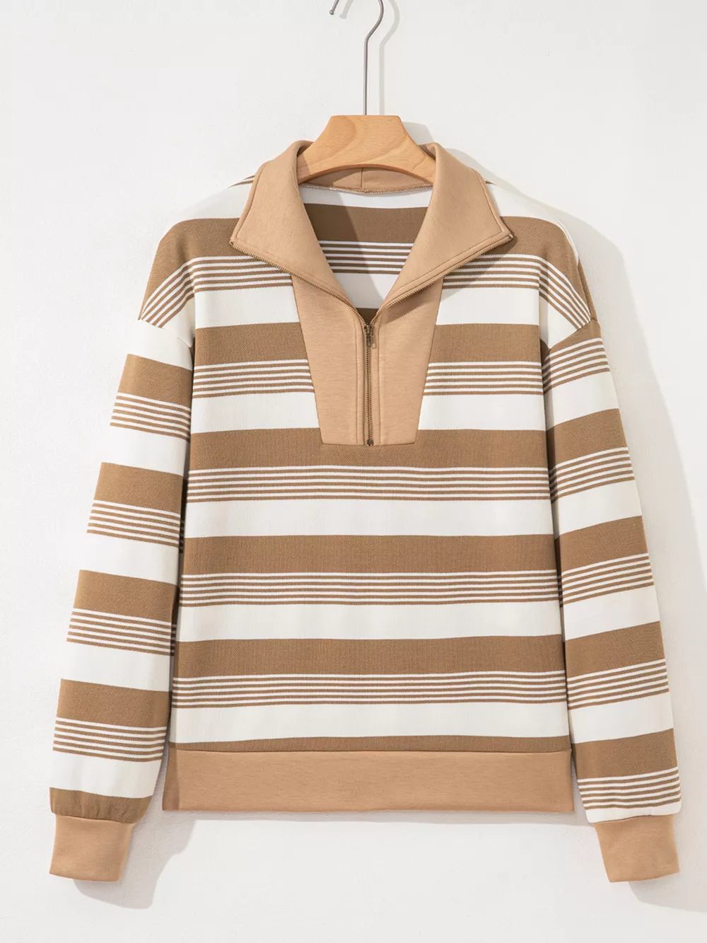 Stripe Zip Collar Patchwork Vintage Sweatshirt, image 8