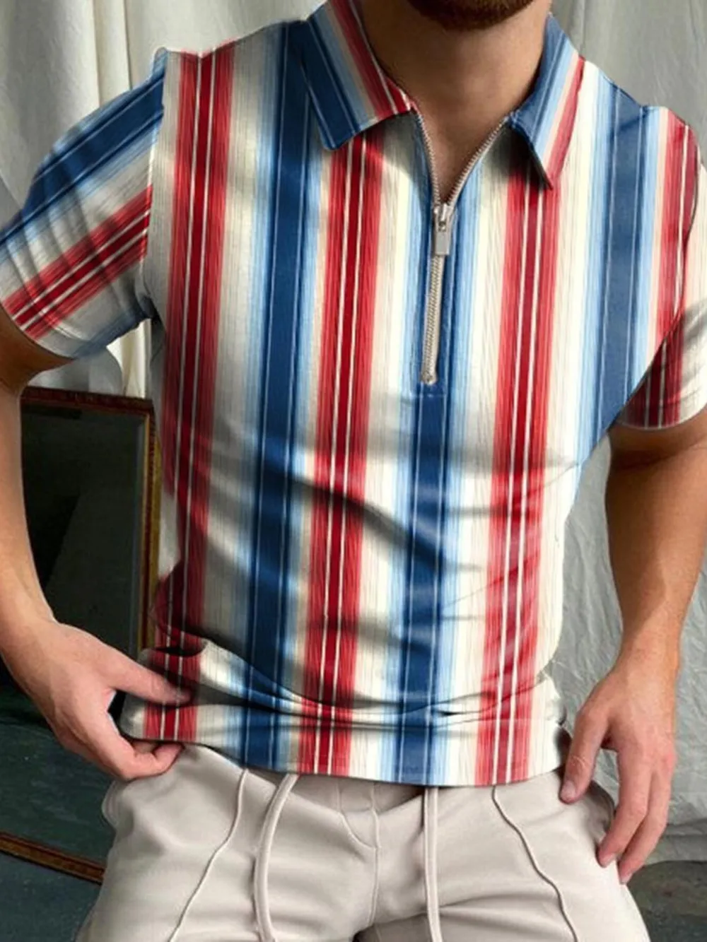 Men's Full Size Classic Argyle Zip Polo Plus Size, image 7