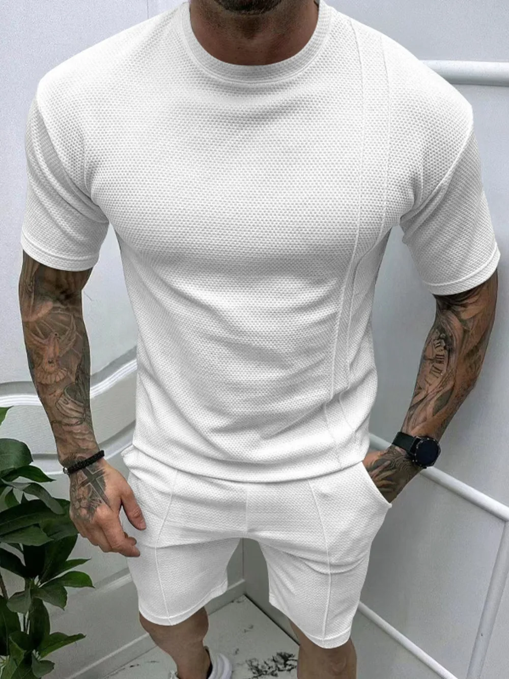 Men's Full Size Round Neck Tee and Shorts Set Plus Size, image 8