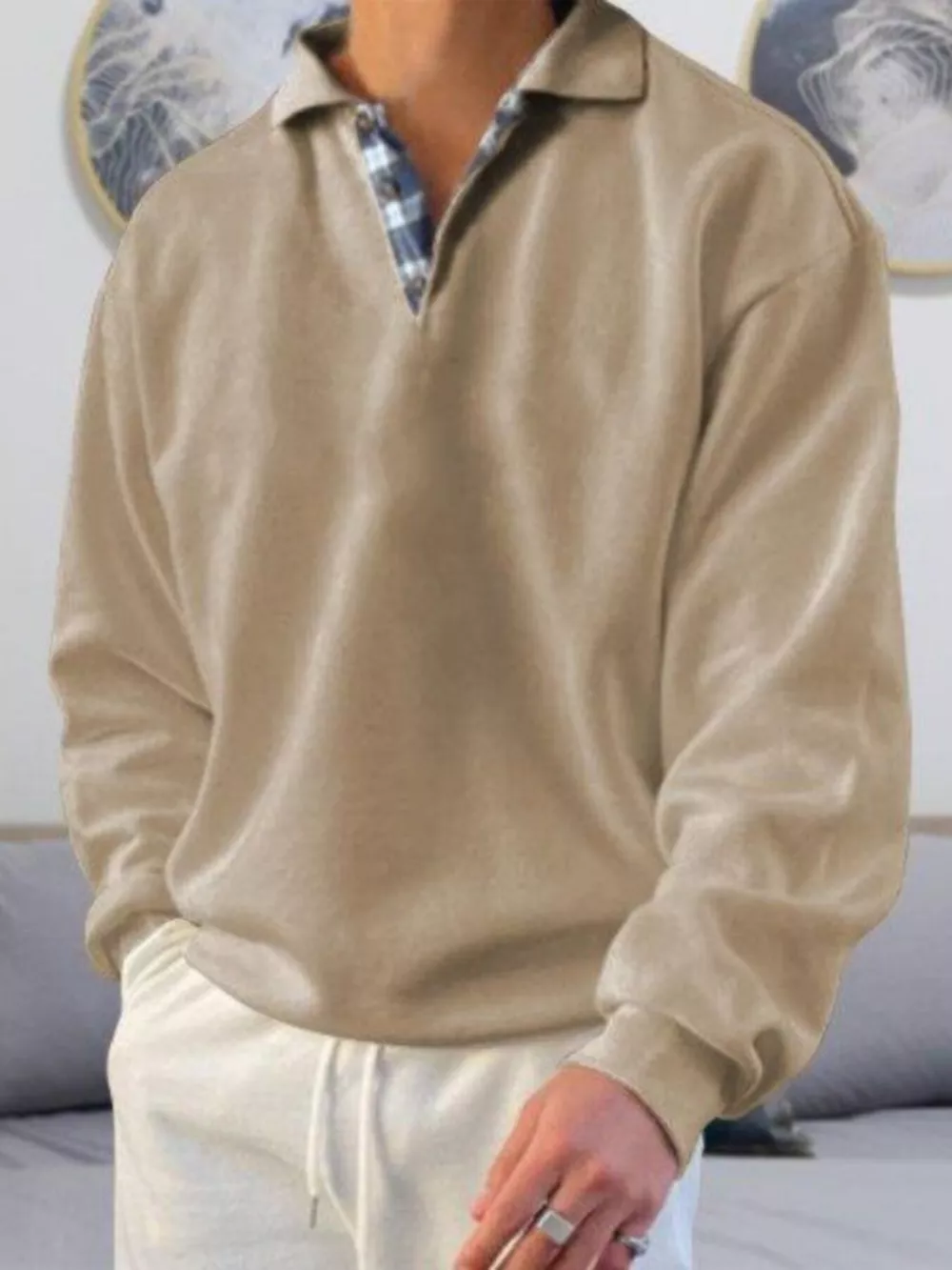 Men's Plus Size Casual Polo Collar Long Sleeve Top, image 9