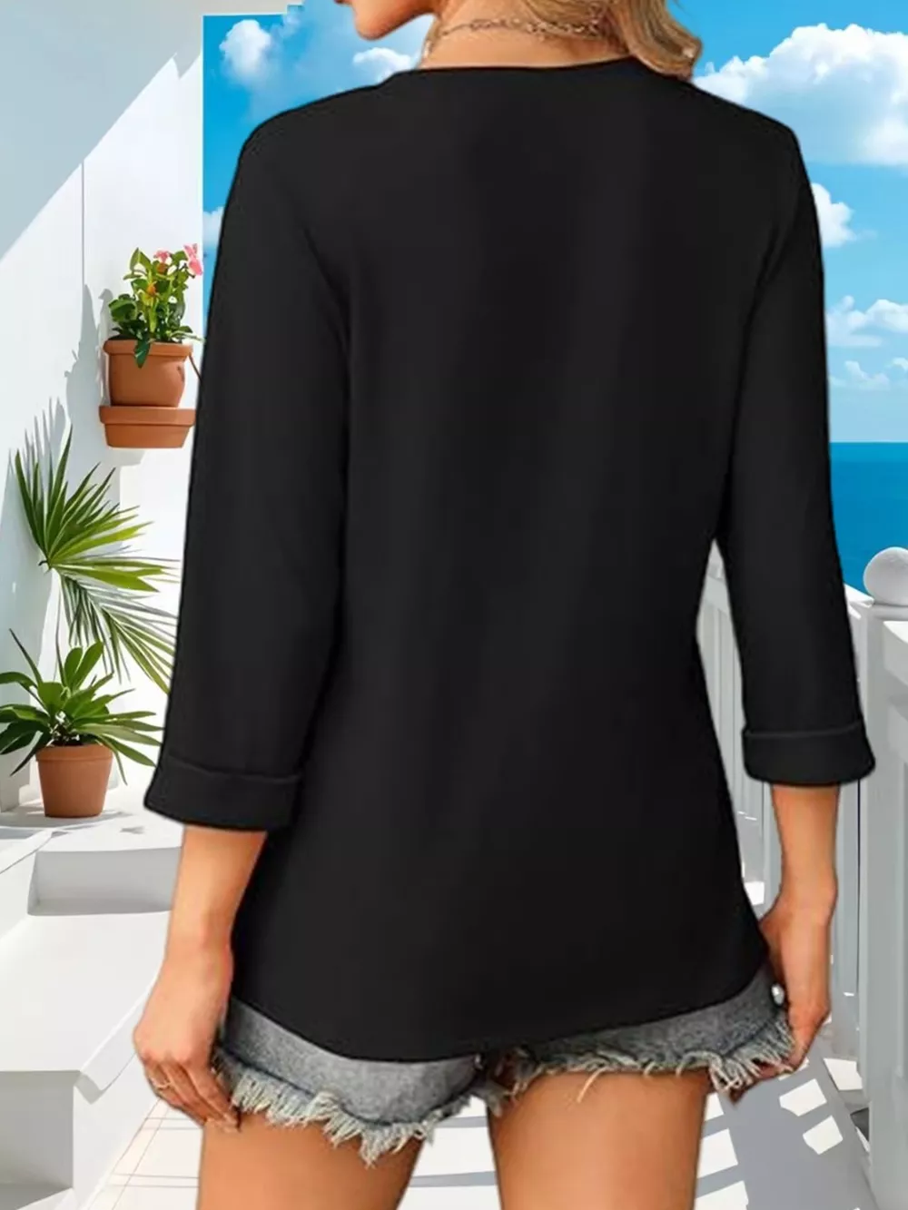 V-Neck 3/4 Sleeve T-Shirt, image 3