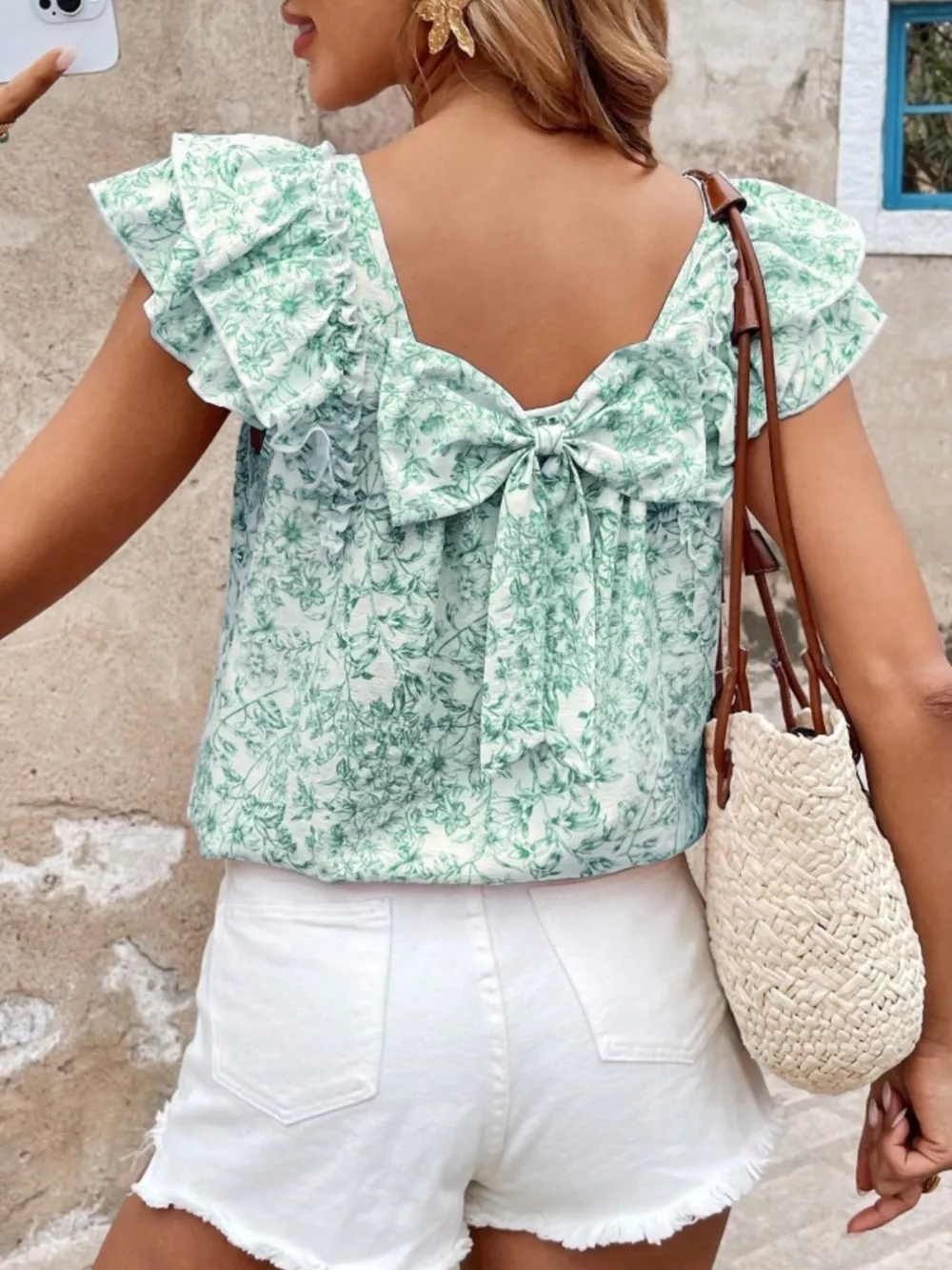 Floral Print Ruffle Trim Blouse, image 12
