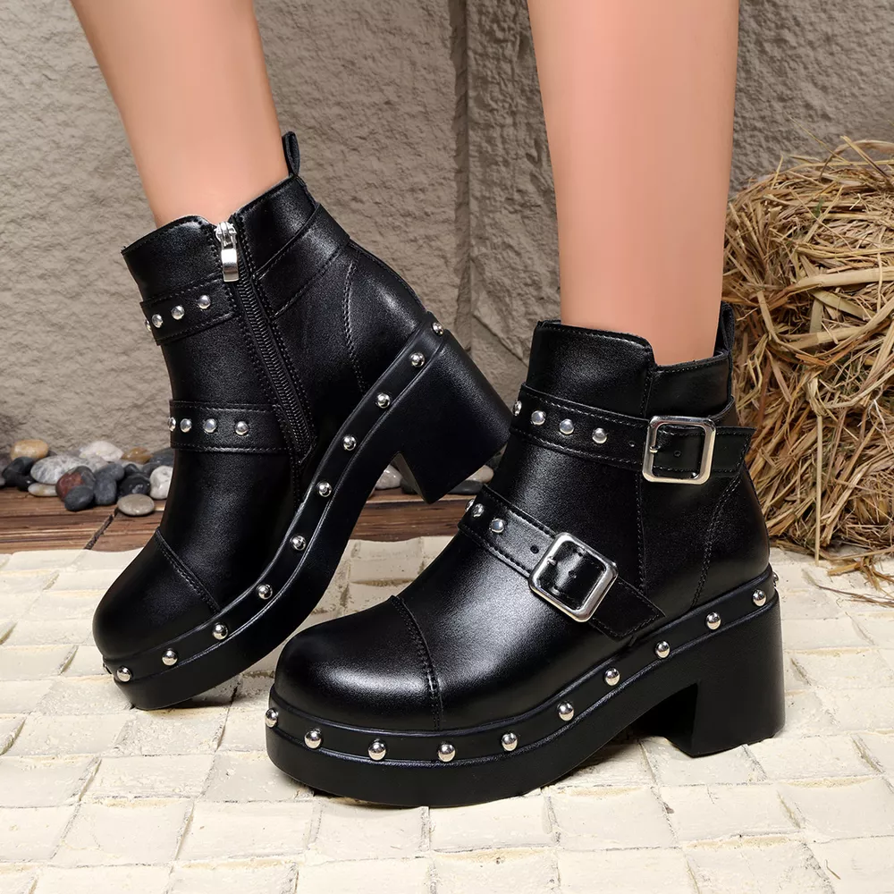 Round Toe Block Heels Boots