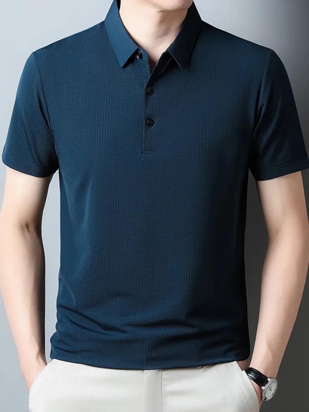 Men's Plus Size Classic Textured Slim Fit Polo Shirt, image 6