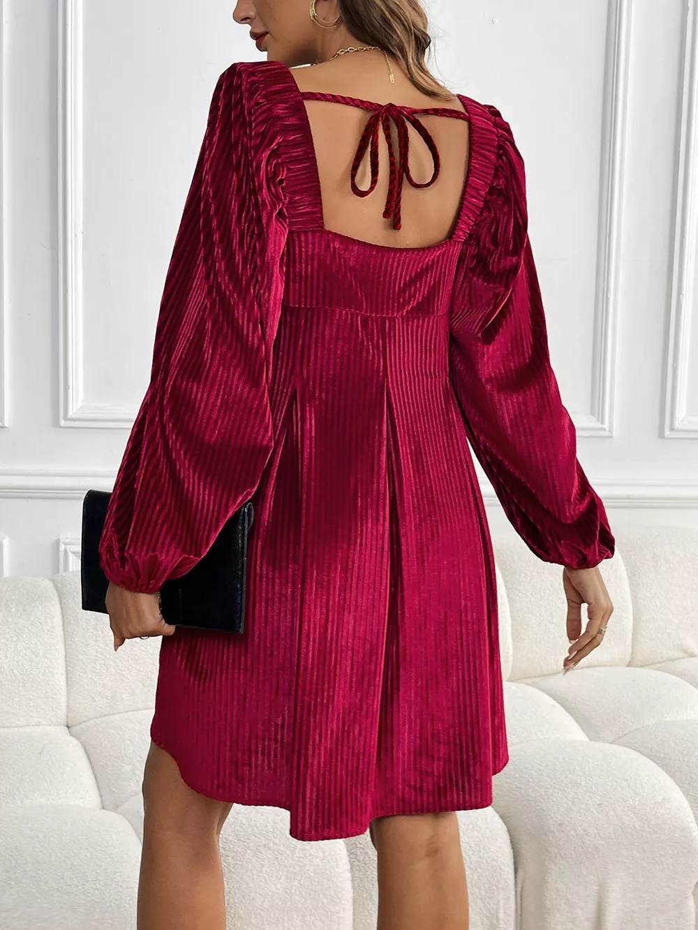 Velvet Square Neck Long Sleeve Dress, image 15