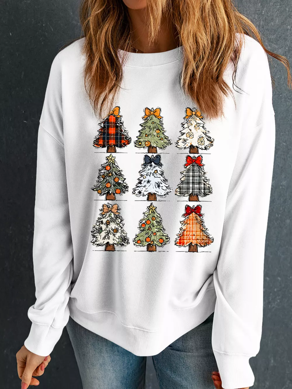 Christmas Tree Graphic Round Neck Sweatshirt, image 2