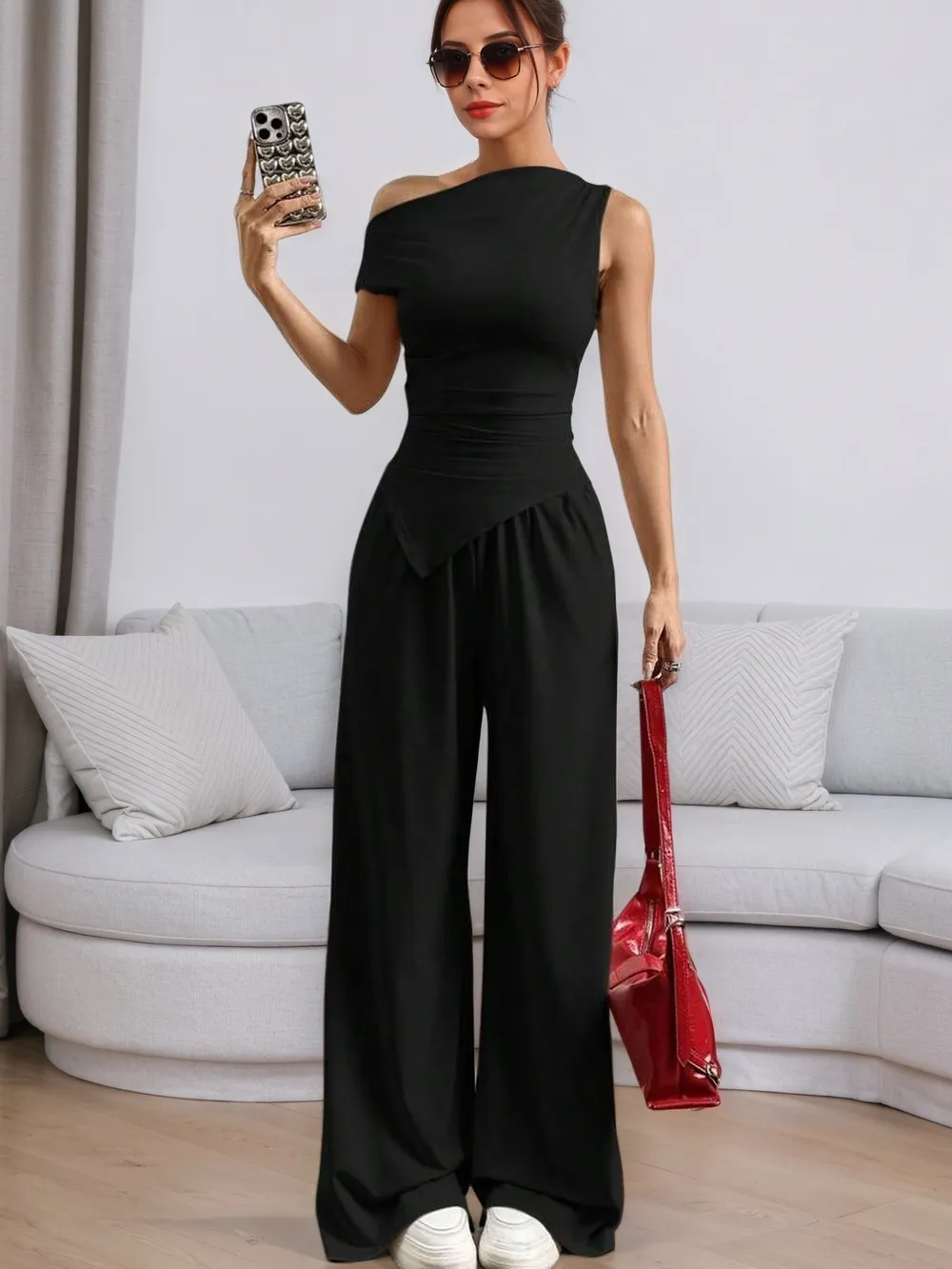 Single Shoulder Top and Pants Set, image 4
