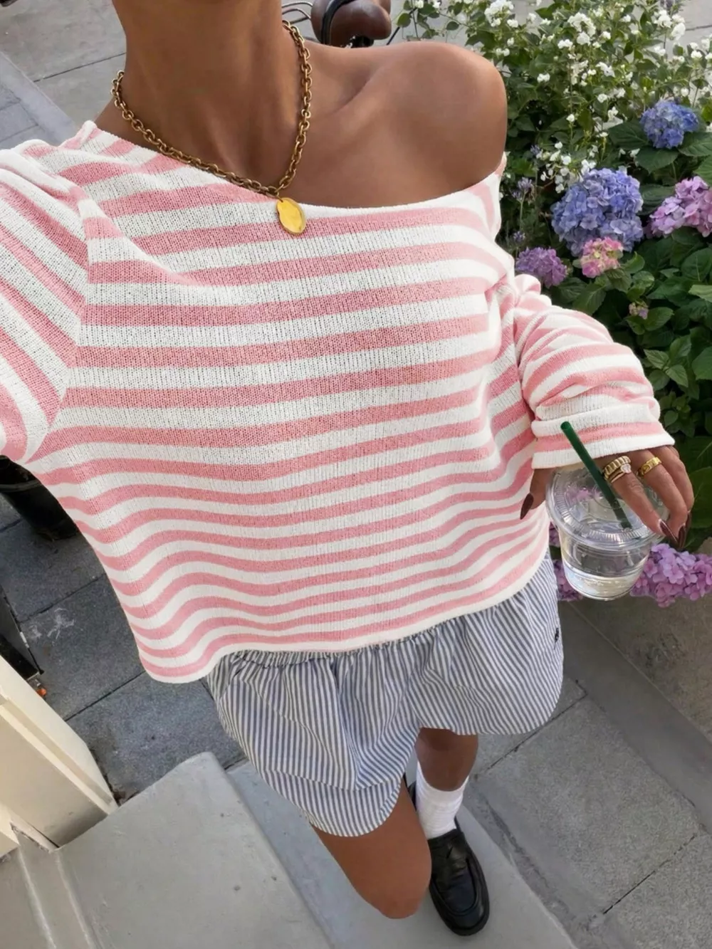 Boat Neck Striped Long Sleeve T-Shirt, image 13